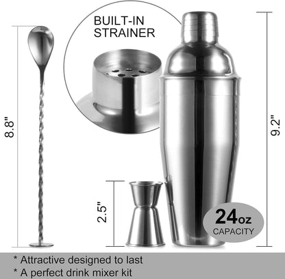 24Oz Cocktail Shaker Bar Set-Professional Margarita Mixer Drink Shaker Professional Stainless Steel Bar Tools Built-In Bartender Strainer for Martini Kit2