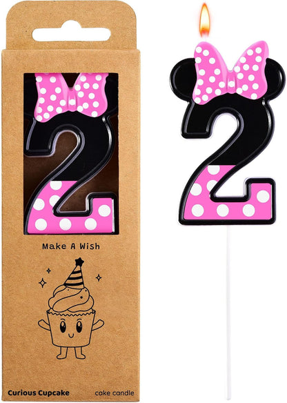 2.76 Inch Cartoon Pink and Black Mouse 2 Number Birthday Candles, Anime Cartoon Number Candles, Cake Number Candles, Party Celebration, Style Candle1