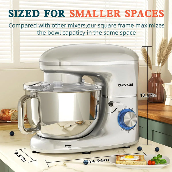 Stand Mixer 660W 6+P with 6.5 QT Stainless Steel Bowl, Dough Hook, Wire Whip & Beater, for Most Home Cooks (Silver)4