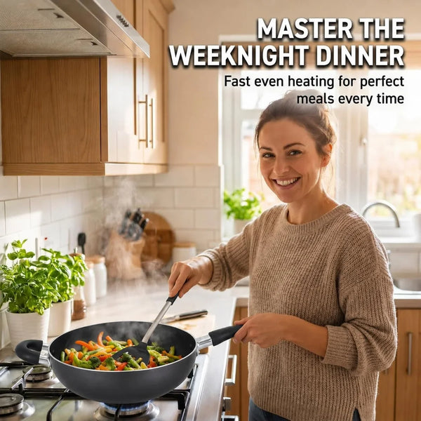 Non-Stick Wok Pan with Tempered Glass Lid, 6.5Qt Deep Cooking Wok, Stay-Cool Bakelite Handle, 30Cm Multipurpose Stir Fry Pan4