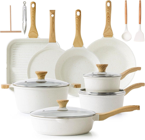 23 PCS Nonstick Ceramic Cookware Set, PFAS/PFOA Free, Induction | Non Toxic Pots and Pans, Healthy Kitchen & Home Cooking Set with Stay-Cool Handles, Silicone Tools and Pot Protectors, White1