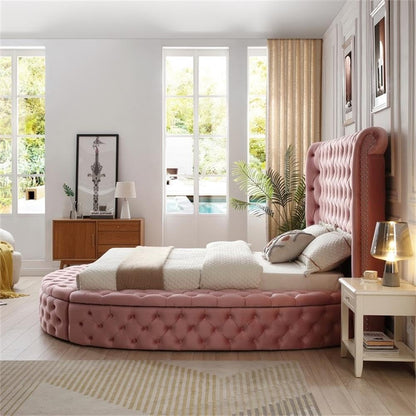 Pemberley Row Velvet Pink Queen Bed round Storage Unassembled5