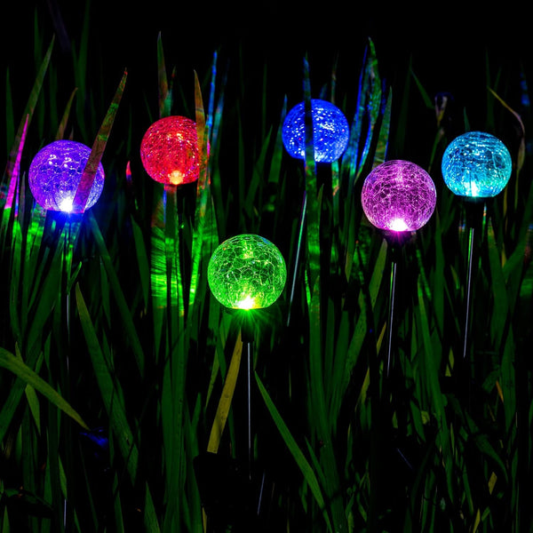 Solar Garden Lights 3 Pack, Solar Lights Outdoor Decorative, Solar Globe Lights Outdoor Waterproof for Yard and Garden, Multi-Color Changing Cracked Glass Ball LED Lights7