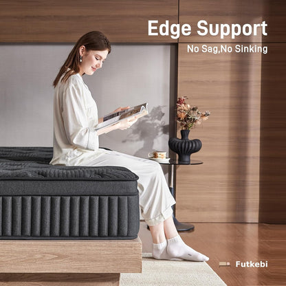 Queen Mattress 14 Inch, Medium Firm Hybrid Mattress in a Box with Memory Foam & Pocket Coils, Cooling Breathable Cover, Low Motion Transfer, Reinforced Edge Support, Dark Gray2