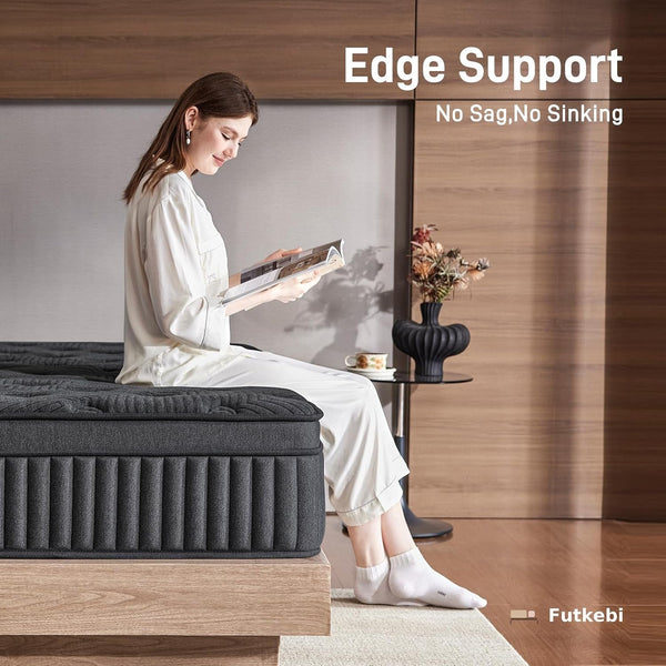 Queen Mattress 14 Inch, Medium Firm Hybrid Mattress in a Box with Memory Foam & Pocket Coils, Cooling Breathable Cover, Low Motion Transfer, Reinforced Edge Support, Dark Gray2