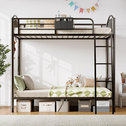 Metal Bunk Bed Twin over Twin with Storage Bag, 2 Twin Size Beds with Safety Guard Rails and Anti-Tip Nails for Teenager，Girls or Boys (Black)8