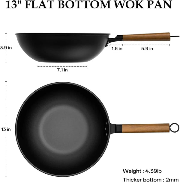 13 Inch Wok Pan with Lid, Healthy Nonstick Woks and Stir Fry Pans, Black | Silicone Spatula, Silicone Strainer, Standing Lid2