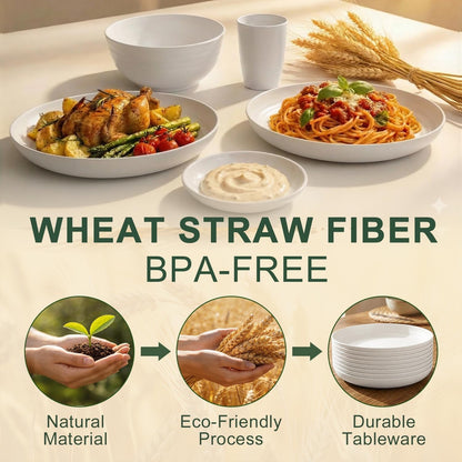 Dinnerware Sets for 8, Wheat Straw Plate and Bowl Set, Unbreakable Kitchen Set 40 Piece, Microwave and Dishwahser Safe Plates and Bowls Sets for Apartment, Kitchen, Camping, Dorm - White3