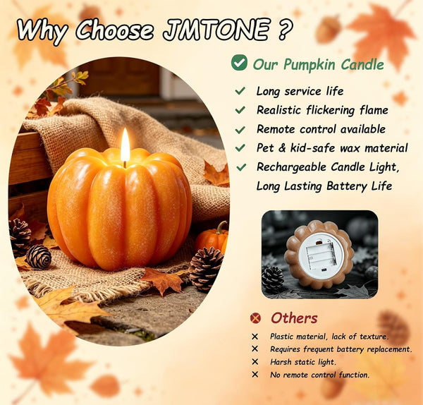 Fall Decor- 300 Hours Rechargeable Flickering Flameless Wax Pumpkin Candles4