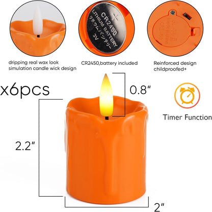 2"X 2" Orange 6 Hour Timer Flameless Votive Candles, 6 Pack2
