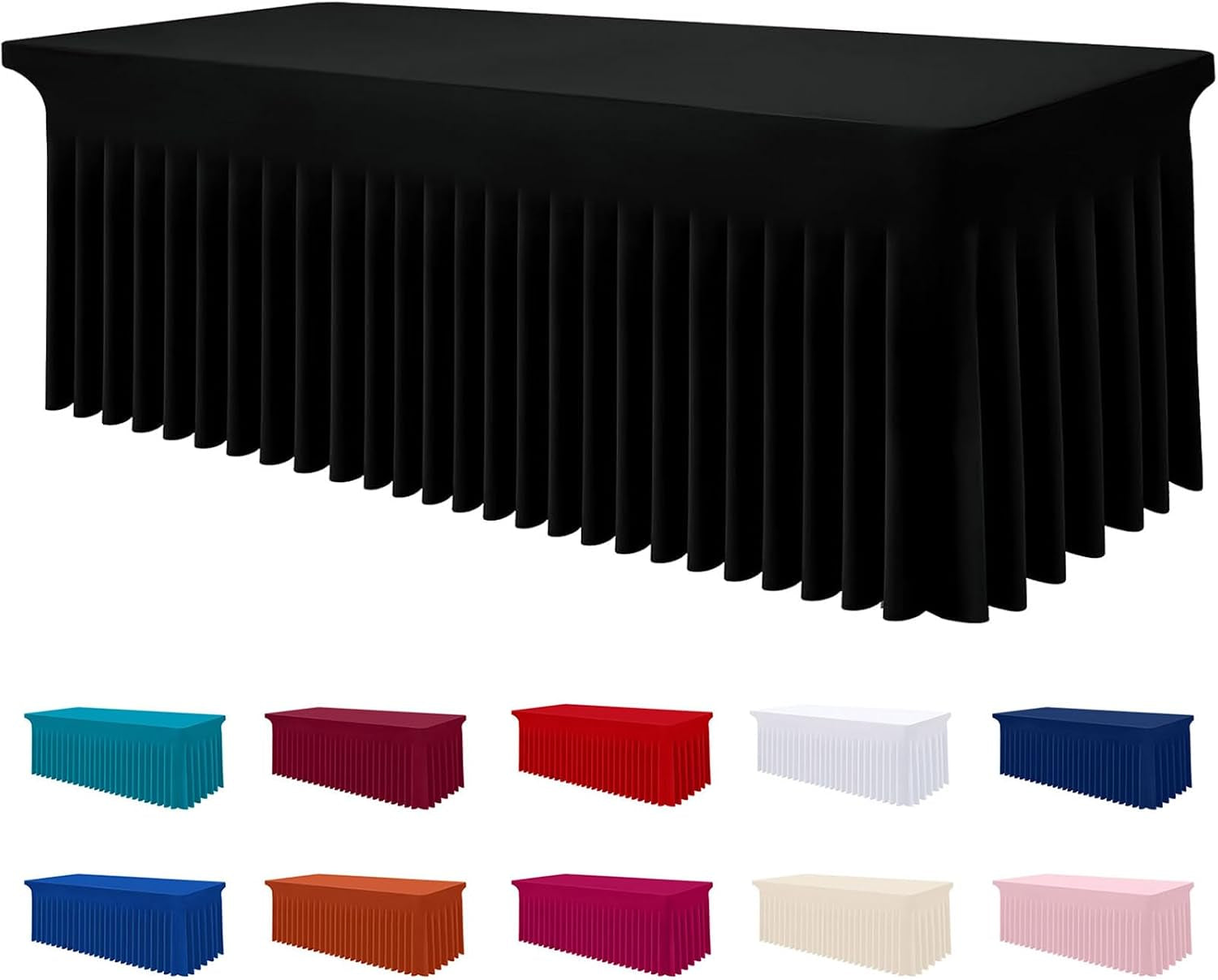 spandex-elastic-fitted-table-cloth-skirt-for-6ft-rectangle-table-stretch-washable-table-cloth-banquet-table-cover-for-wedding-party-indoor-trade-shows-black-72lx30wx30h
