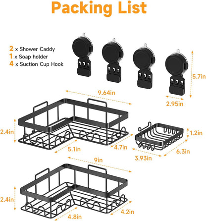Corner Shower Caddy Suction Cup with Soap Holder and 16 Hooks2