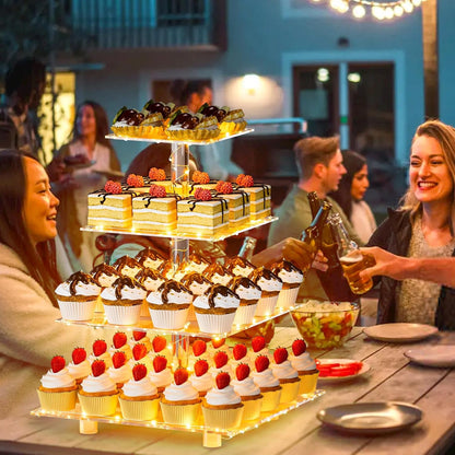 Cupcake Stand with Yellow LED Lights, 4 Tier Cupcake Stand for 50 Cupcakes, Acrylic Cupcake Tower Stand, Clear Tiered Cupcake Holder for Birthday Candy Bar Décor Weddings, Parties Events8
