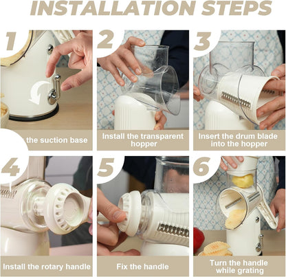 Rotary Cheese Grater 5 Blades Mandoline Slicer for Vegetable, Cream3
