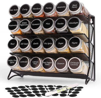 Spice Rack with Jars, 24 Spice Jars with Labels and Organizer1