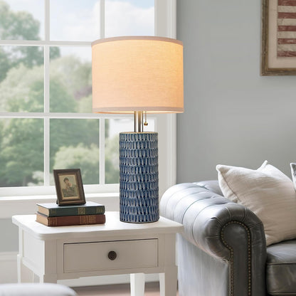 20.5" Modern Ceramic Table Lamps for Bedroom Set of 2, Bedside Lamps for Night Stands with Beige Lampshade, Farmhouse Table Lamp for Living Room Office Dorm, Blue4