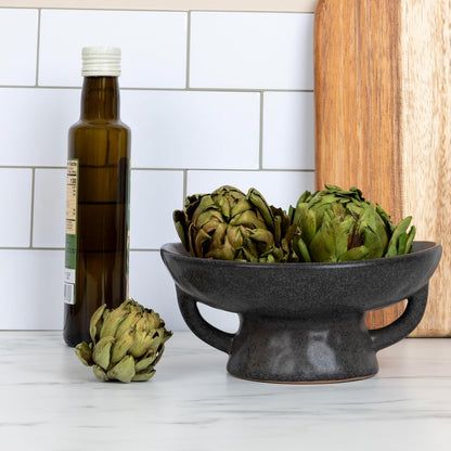 Creative Co-Op Stoneware Bowl with Handle and Base, Black Reactive Glaze7