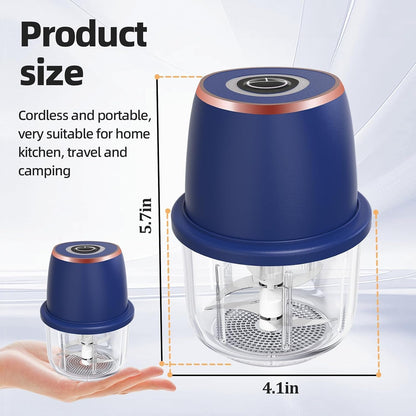 Electric Garlic Chopper 350Ml Mini Food Processor Vegetable Chopper（Blue） | Bpa-Free Glass Bowl 6-Blade Cutting Cordless & USB Rechargeabl Garlic Chopper Mini Chopper for Onion Herb Nut Easy to Clean3