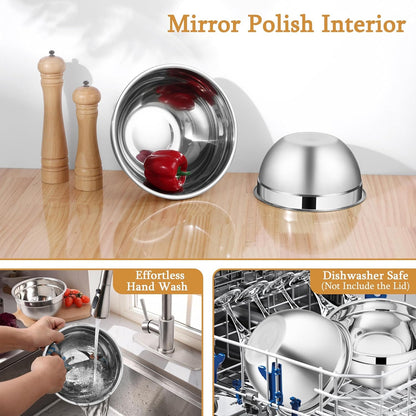 Mixing Bowls with Lids Set, 3 Packs Stainless Steel Metal Bowls6