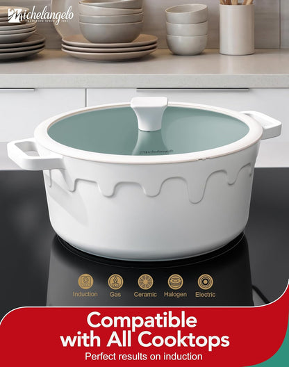 8 Quart Stock Pot with Lid, Titanium Ceramic Nonstick Soup Pot | Ptfe-Free & Non-Toxic | Coating Lasts Longer | 8 Qt for Gatherings | Glass Lid | Stovetop-To-Table & Gift | Cream4