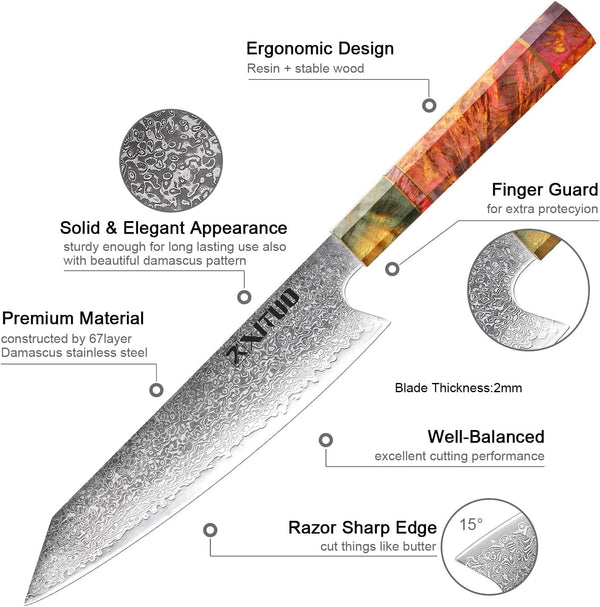 XITUO 8 Inch Kiritsuke Chef Knife, Japanese VG10 Damascus Steel – Professional Kitchen Knife for Meat & Sushi, Octagonal Stabilized Wood Handle, Gift Box3