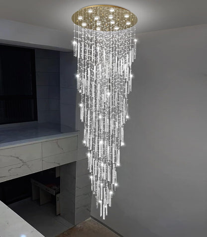 98'' Modern Crystal Chandelier High Ceiling Chandeliers for Entryway Large Raindrop Chandeliers LED Dimmable Flush Mount Light Fixtures for Staircaes Foyer Hallway Living Room LED Bulbs Included Gold6