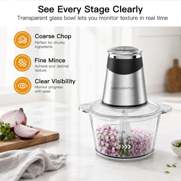 Food Processor with 500W Powerful Copper-Core Motor, Electric Food Chopper with Meat Grinder & Vegetable Chopper, 2 Bowls (0.6L & 3L Glass Bowls),Double-Layer Blades for Fruits/Meat/Nuts3