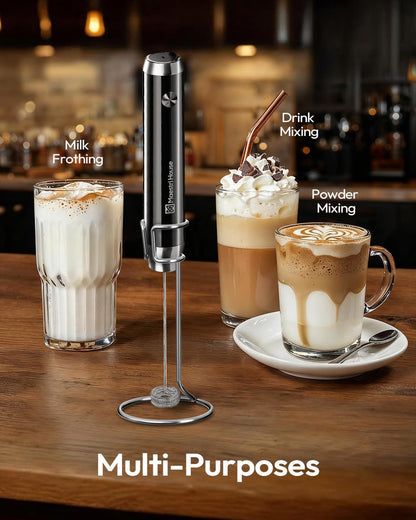 Lunafro Rechargeable Milk Frother,Stand & 2 Detachable Whisks | 8000RPM Turbo Motor, 1200Mah Lithium Battery, Handheld Milk Frother for Lattes, Cappuccino, Matcha & Powdered Supplements7