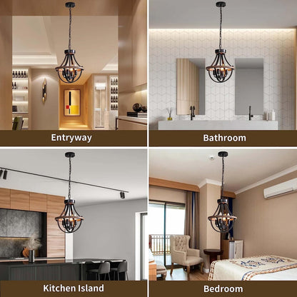 Farmhouse Chandelier, Modern Hanging Pendant Lighting, 4-Light Rustic Ceiling Light Fixture, Vintage Chandelier for Hallway Foyer Dining Room Entryway Kitchen Island Bedroom9
