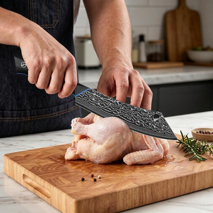 8" Damascus Butcher Knife & Chef Knife, 67-Layer Damascus Steel, G10 Handle4