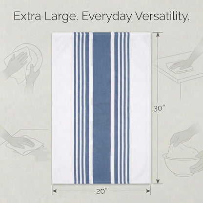 Kitchen Towels 100% Cotton Dish Towels for Kitchen (Set of 6) 20”X30” Dish Cloths Highly Absorbent Kitchen Linen Set with Hanging Loop Perfect for Drying Dishes Cleaning Towels-Blue White3