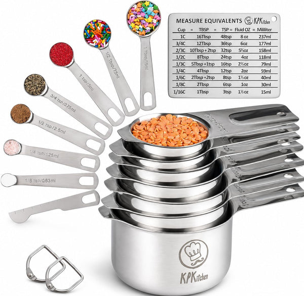 Measuring Cups and Spoons Set, 16-Piece Stainless Steel, Leveler & Chart1