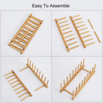 2Pcs Bamboo Dish Plate Bowl Cup Book Pot Lid Cutting Board Drying Rack Stand Drainer Storage Holder Organizer Kitchen Cabinet（Keep Dry）6