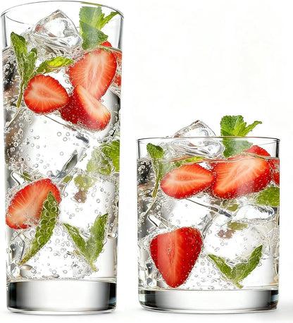 Everyday Drinking Glasses Set of 8, 14Oz Tall Glass Cups & 10.5Oz Short Dof Glasses Glass Water Cups, Hurricane Tumbler Drinkware for Cocktail, Iced Coffee, Beer, Tea, Wine, Whiskey1