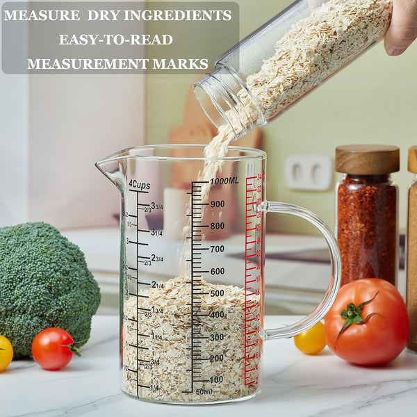 Glass Measuring Cup-[Insulated Handle | V-Shaped Spout]-Made of High Borosilicate Glass Measuring Cup for Kitchen or Restaurant, Easy to Read, 1000 ML (32 Oz, 4 Cup)4