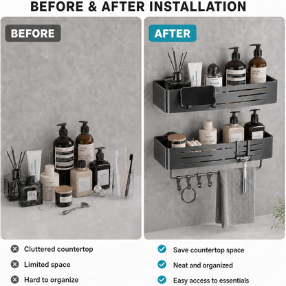Shower Caddy Suction Cup, No Drilling Rustproof Aluminum Shower Shelves3
