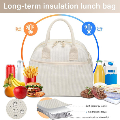Lunch Box for Women, Insulated Lunch Bag Cute Corduroy Lunchbox8