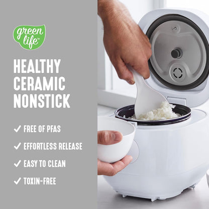 Digital Rice Cooker, 2-Cups Uncooked/4-Cups Cooked, White | Pfas-Free Ceramic Nonstick Coated 1.5QT Pot, One-Touch Presets, Oats, Quinoa, Brown Rice, Auto Warming, Fuzzy Logic Tech3