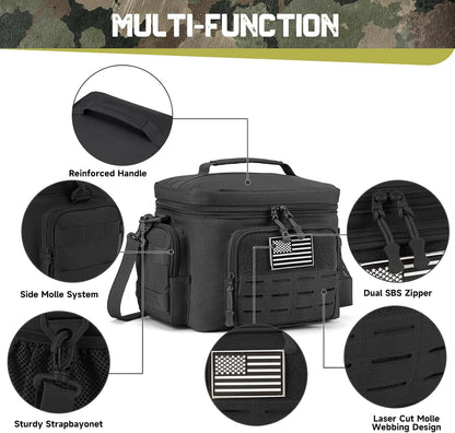 Tactical Lunch Bag for Mens Military Heavy Duty Lunch Box Work Leakproof Insulated Durable Thermal Cooler Bag for Adult Meal for Office Camping Picnic Pail MOLLE Webbing Black3