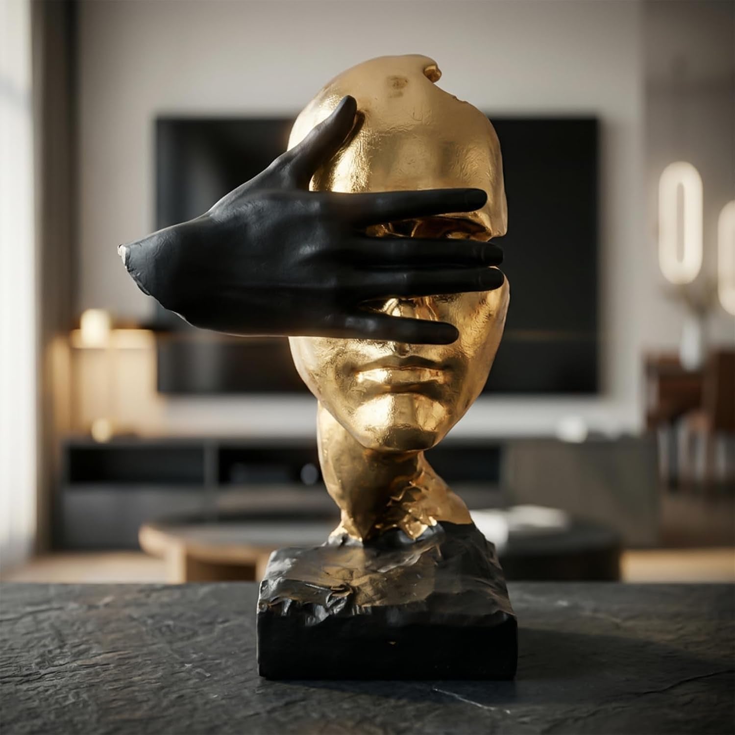 office-desk-shelf-decor-see-no-evil-gold-black-resin-bust-modern-abstract-head-sculpture-tabletop-accent-mantel-table-display-living-room-showpiece-11-8-inch-tall