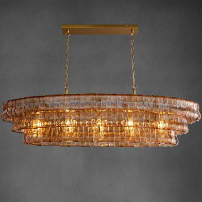 54" Smoked Gold Rectangular Drum Large Chandeliers for Dining Room, 5-Light Modern round Hanging Light Fixture for Kitchen Island, Living Room, Foyer5