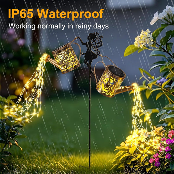 Solar Fairy Hummingbird Watering Can Lights Outdoor, Waterproof Garden Decor with One Pole Two Light - Hanging Patio Lawn Pathway Gift for Backyard,Lawn,Patio Gifts for Mom Grandma Women3