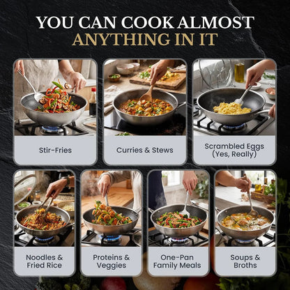 ® 11" Honeycomb Stainless Steel Wok with Lid, Nonstick, Induction Safe | Heavy-Duty Stir Fry Pan, Induction Compatible & Even Heat Distribution, Pfoa-Free Non Toxic Cookware, Oven & Dishwasher Safe4