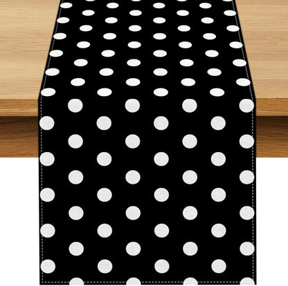 Black and White Polka Dot Table Runner Cartoon Birthday Party Decoration Baby Shower Dining Room Home Kitchen Table Decor (Black, 13" X 72")1
