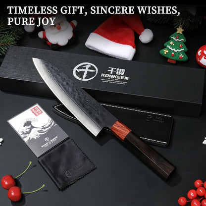 Japanese Chef Kitchen Knife, 8 Inch Black Gyuto, Hand Forged 67 Layers Damascus Steel VG10 Core, Ultra Sharp, Rosewood & Ebony Handle, Leather Sheath,A Thoughtful Father Day Gifts for Men2