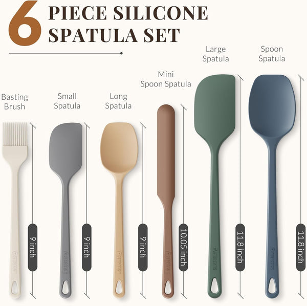 6-Piece Silicone Spatula Set, 560°F Heat Resistant Rubber Spatulas with Stainless Steel Core, Nonstick Safe & Dishwasher Safe Baking Spatula Set for Cooking & Mixing, Morandi Earth Colors7