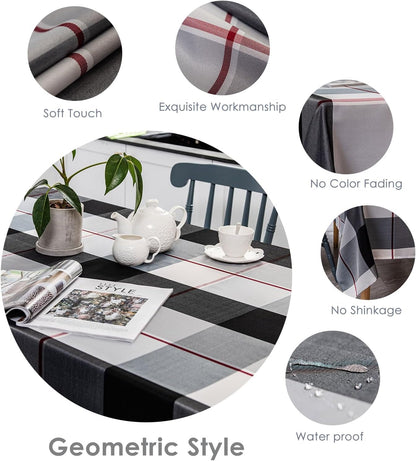 Rectangle Plaid Check Tablecloth Holiday Outdoor Checkered Table Cover Waterproof Wrinkle Resistant Classic Tabletop Decoration Party Kitchen Dining Room, 52" X 70", Black4