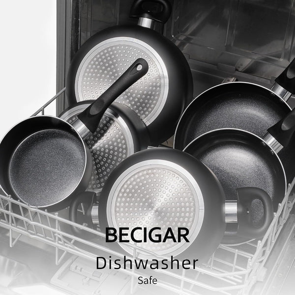 8 Pcs Ceramic Pots and Pans Set | Nonstick Cookware Set, Design for Kitchen & Camping & RV Cooking, Include Frying Pans, Saucepans with Lids, Shovel and Ladle6