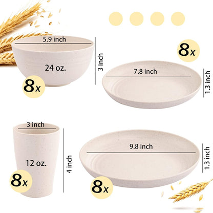 32Pcs Beige Wheat Straw Dinnerware Set for 8, Unbreakable Dishes8
