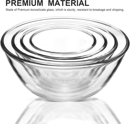 4 Packs Glass Mixing Bowls with Lids Set, 0.8/1.7/2.9/4.8 Qt | Glass Bowl Set, Nesting Bowls for Meal Prep, Food Storage, Bowls for Cooking, Baking, BPA Free3